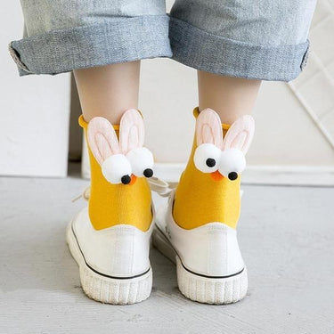 3D Goggly Eyes Rabbit Ears Crew Socks
